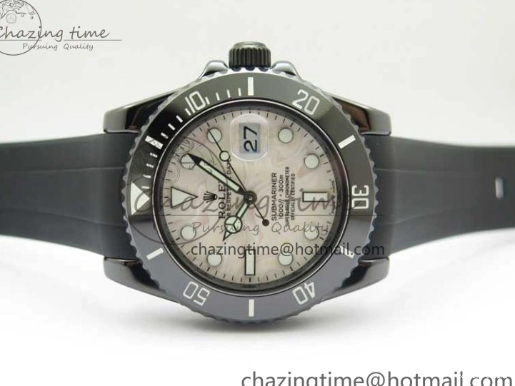 0109 Submariner 40mm Black Ceramic 5GF Best Edition Cream Dial on Black Rubber Strap SA Neat 2470